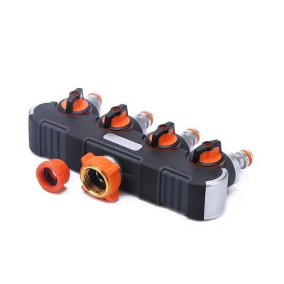 Metal valve four-way water divider